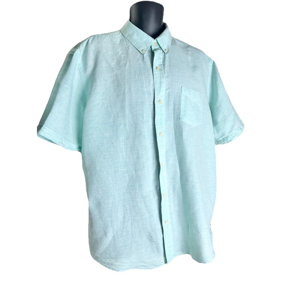 Chaps 2 XL Shirt‎ XXL Business Casual Button Collar Linen Cotton Men Clothing